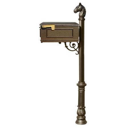 QUALARC Mailbox w/ornate base and horsehead finial LM-701-LPST-BZ